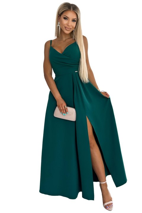 299-11 CHIARA elegancka maxi długa suknia na ramiączkach - ZIELONA 299-11 CHIARA elegancka maxi długa suknia na ramiączkach - ZIELONA