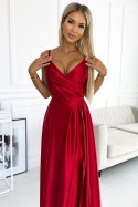 299-14 CHIARA elegancka maxi długa satynowa suknia na ramiączkach - CZERWONA 299-14 CHIARA elegancka maxi długa satynowa suknia na ramiączkach - CZERWONA