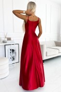 299-14 CHIARA elegancka maxi długa satynowa suknia na ramiączkach - CZERWONA 299-14 CHIARA elegancka maxi długa satynowa suknia na ramiączkach - CZERWONA