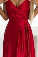 299-14 CHIARA elegancka maxi długa satynowa suknia na ramiączkach - CZERWONA 299-14 CHIARA elegancka maxi długa satynowa suknia na ramiączkach - CZERWONA