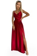 299-14 CHIARA elegancka maxi długa satynowa suknia na ramiączkach - CZERWONA 299-14 CHIARA elegancka maxi długa satynowa suknia na ramiączkach - CZERWONA
