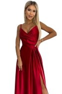 299-14 CHIARA elegancka maxi długa satynowa suknia na ramiączkach - CZERWONA 299-14 CHIARA elegancka maxi długa satynowa suknia na ramiączkach - CZERWONA
