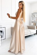 299-8 CHIARA elegancka maxi długa satynowa suknia na ramiączkach - ZŁOTA 299-8 CHIARA elegancka maxi długa satynowa suknia na ramiączkach - ZŁOTA