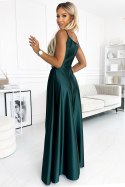 299-9 CHIARA elegancka maxi długa satynowa suknia na ramiączkach - ZIELEŃ BUTELKOWA 299-9 CHIARA elegancka maxi długa satynowa suknia na ramiączkach - ZIELEŃ BUTELKOWA