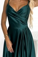 299-9 CHIARA elegancka maxi długa satynowa suknia na ramiączkach - ZIELEŃ BUTELKOWA 299-9 CHIARA elegancka maxi długa satynowa suknia na ramiączkach - ZIELEŃ BUTELKOWA