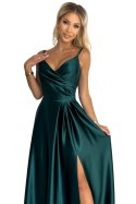 299-9 CHIARA elegancka maxi długa satynowa suknia na ramiączkach - ZIELEŃ BUTELKOWA 299-9 CHIARA elegancka maxi długa satynowa suknia na ramiączkach - ZIELEŃ BUTELKOWA