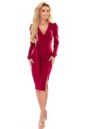 409-1 EDITTA elegancka sukienka z dekoltem i bufkami - BORDOWA 409-1 EDITTA elegancka sukienka z dekoltem i bufkami - BORDOWA
