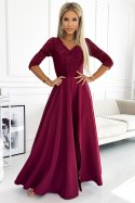 309-9 AMBER elegancka długa suknia maxi z koronkowym dekoltem - BORDOWA 309-9 AMBER elegancka długa suknia maxi z koronkowym dekoltem - BORDOWA