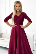 309-9 AMBER elegancka długa suknia maxi z koronkowym dekoltem - BORDOWA 309-9 AMBER elegancka długa suknia maxi z koronkowym dekoltem - BORDOWA