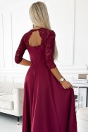 309-9 AMBER elegancka długa suknia maxi z koronkowym dekoltem - BORDOWA 309-9 AMBER elegancka długa suknia maxi z koronkowym dekoltem - BORDOWA