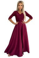 309-9 AMBER elegancka długa suknia maxi z koronkowym dekoltem - BORDOWA 309-9 AMBER elegancka długa suknia maxi z koronkowym dekoltem - BORDOWA