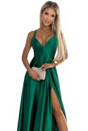 513-1 LUNA elegancka długa satynowa suknia z dekoltem i skrzyżowanymi ramiączkami - ZIELEŃ BUTELKOWA 513-1 LUNA elegancka długa satynowa suknia z dekoltem i skrzyżowanymi ramiączkami - ZIELEŃ BUTELKOWA