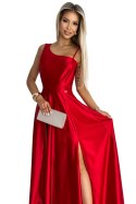524-1 Długa elegancka satynowa suknia na jedno ramię - CZERWONA 524-1 Długa elegancka satynowa suknia na jedno ramię - CZERWONA