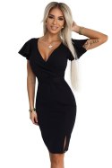 479-9 NINA elegancka sukienka z kopertowym dekoltem, rękawkiem i paskiem - CZARNA 479-9 NINA elegancka sukienka z kopertowym dekoltem, rękawkiem i paskiem - CZARNA