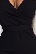 479-9 NINA elegancka sukienka z kopertowym dekoltem, rękawkiem i paskiem - CZARNA 479-9 NINA elegancka sukienka z kopertowym dekoltem, rękawkiem i paskiem - CZARNA