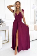 509-3 Elegancka długa suknia wiązana na wiele sposobów - BORDOWA z brokatem 509-3 Elegancka długa suknia wiązana na wiele sposobów - BORDOWA z brokatem