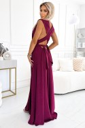 509-3 Elegancka długa suknia wiązana na wiele sposobów - BORDOWA z brokatem 509-3 Elegancka długa suknia wiązana na wiele sposobów - BORDOWA z brokatem