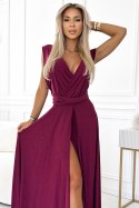 509-3 Elegancka długa suknia wiązana na wiele sposobów - BORDOWA z brokatem 509-3 Elegancka długa suknia wiązana na wiele sposobów - BORDOWA z brokatem