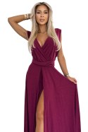509-3 Elegancka długa suknia wiązana na wiele sposobów - BORDOWA z brokatem 509-3 Elegancka długa suknia wiązana na wiele sposobów - BORDOWA z brokatem