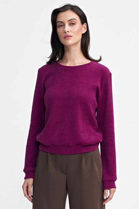Bluza z dzianiny prążkowanej z długim rękawem BL08 Purpura - Nife Nife Bluza z dzianiny prążkowanej z długim rękawem BL08 Purpura - Nife Nife