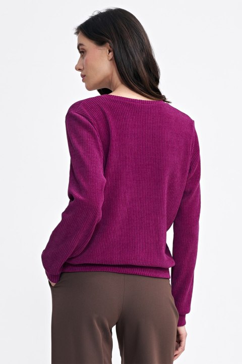 Bluza z dzianiny prążkowanej z długim rękawem BL08 Purpura - Nife Nife Bluza z dzianiny prążkowanej z długim rękawem BL08 Purpura - Nife Nife