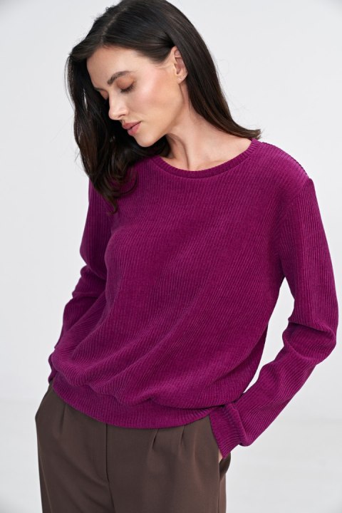 Bluza z dzianiny prążkowanej z długim rękawem BL08 Purpura - Nife Nife Bluza z dzianiny prążkowanej z długim rękawem BL08 Purpura - Nife Nife