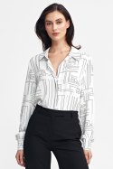 Bluzka w minimalistyczny wzór B179 Ecru - Nife Nife Bluzka w minimalistyczny wzór B179 Ecru - Nife Nife