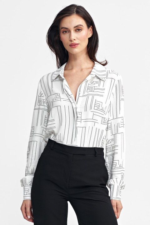 Bluzka w minimalistyczny wzór B179 Ecru - Nife Nife Bluzka w minimalistyczny wzór B179 Ecru - Nife Nife