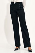 Czarne spodnie wide leg z wysokim stanem SD71 Black - Nife Nife Czarne spodnie wide leg z wysokim stanem SD71 Black - Nife Nife