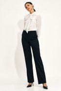 Czarne spodnie wide leg z wysokim stanem SD71 Black - Nife Nife Czarne spodnie wide leg z wysokim stanem SD71 Black - Nife Nife