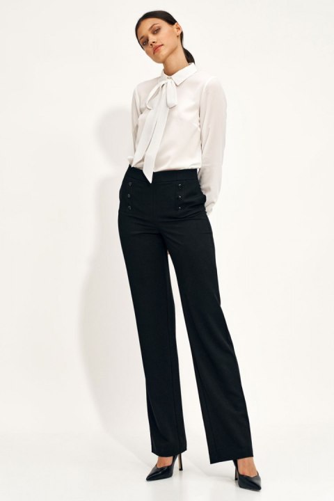Czarne spodnie wide leg z wysokim stanem SD71 Black - Nife Nife Czarne spodnie wide leg z wysokim stanem SD71 Black - Nife Nife