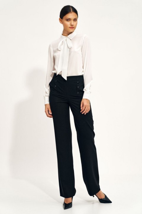 Czarne spodnie wide leg z wysokim stanem SD71 Black - Nife Nife Czarne spodnie wide leg z wysokim stanem SD71 Black - Nife Nife