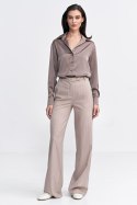 Spodnie bootcu, z krytym guzikiem, prążek SD103 Beige - Nife Nife Spodnie bootcu, z krytym guzikiem, prążek SD103 Beige - Nife Nife