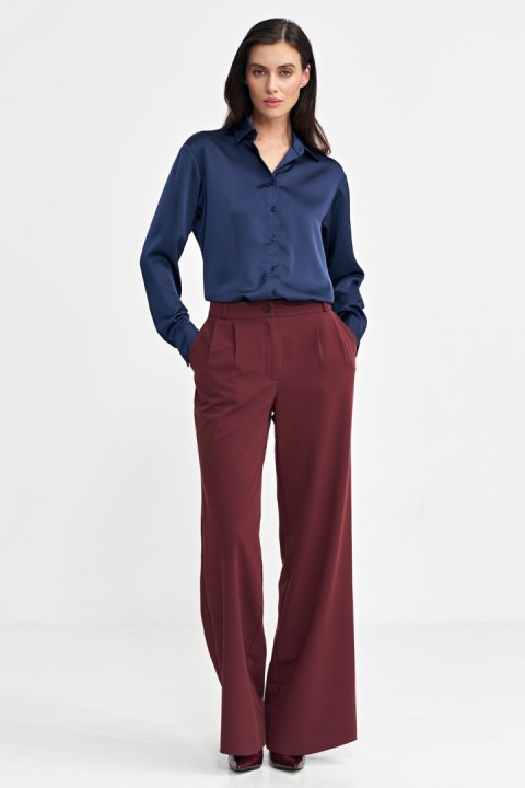 Spodnie z zakładkami wide leg SD102 Bordo - Nife Nife Spodnie z zakładkami wide leg SD102 Bordo - Nife Nife