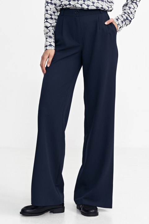 Spodnie z zakładkami, wide leg SD102 Navy - Nife Nife Spodnie z zakładkami, wide leg SD102 Navy - Nife Nife