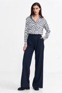 Spodnie z zakładkami, wide leg SD102 Navy - Nife Nife Spodnie z zakładkami, wide leg SD102 Navy - Nife Nife