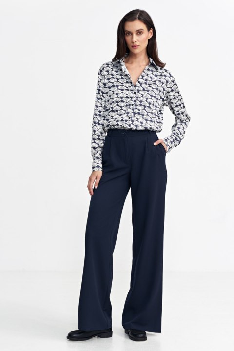 Spodnie z zakładkami, wide leg SD102 Navy - Nife Nife Spodnie z zakładkami, wide leg SD102 Navy - Nife Nife