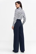 Spodnie z zakładkami, wide leg SD102 Navy - Nife Nife Spodnie z zakładkami, wide leg SD102 Navy - Nife Nife