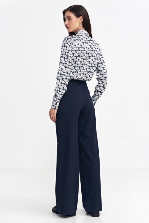 Spodnie z zakładkami, wide leg SD102 Navy - Nife Nife Spodnie z zakładkami, wide leg SD102 Navy - Nife Nife