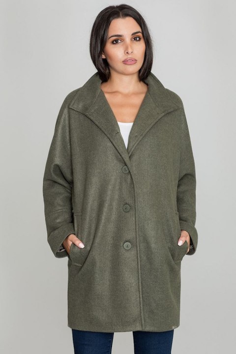 Płaszcz Damski Model M589 Oliwka - Figl Figl Płaszcz Damski Model M589 Oliwka - Figl Figl