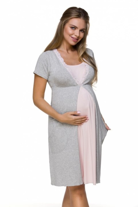 Koszulka nocna Koszula Nocna Ciążowa Model 3125 Grey/Pink - Lupo Line Lupo Line Koszulka nocna Koszula Nocna Ciążowa Model 3125 Grey/Pink - Lupo Line Lupo Line