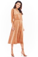 Sukienka Model A407 Welur Beige - awama Awama Sukienka Model A407 Welur Beige - awama Awama