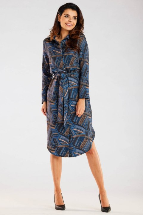 Sukienka Model A465 Navy/Brown Pattern - awama Awama Sukienka Model A465 Navy/Brown Pattern - awama Awama