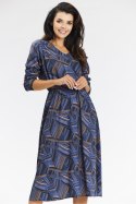 Sukienka Model A666 Navy/Brown Pattern - awama Awama Sukienka Model A666 Navy/Brown Pattern - awama Awama