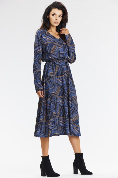 Sukienka Model A666 Navy/Brown Pattern - awama Awama Sukienka Model A666 Navy/Brown Pattern - awama Awama
