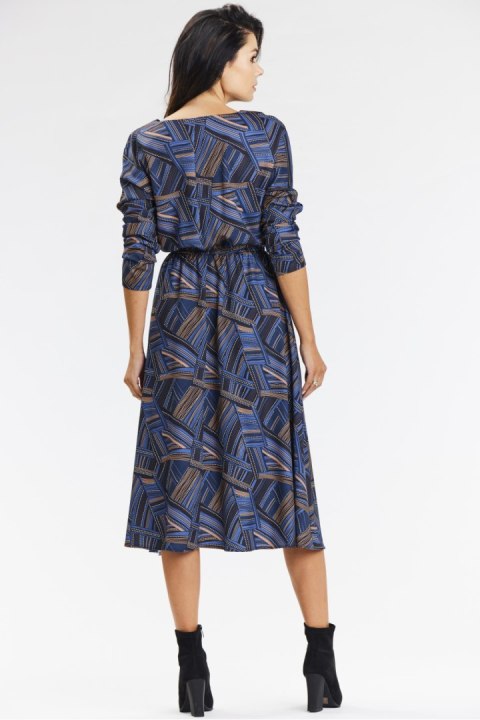 Sukienka Model A666 Navy/Brown Pattern - awama Awama Sukienka Model A666 Navy/Brown Pattern - awama Awama