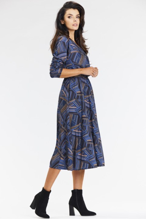 Sukienka Model A666 Navy/Brown Pattern - awama Awama Sukienka Model A666 Navy/Brown Pattern - awama Awama