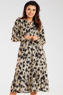 Sukienka Model A468 Beige/Black Hearts - awama Awama Sukienka Model A468 Beige/Black Hearts - awama Awama