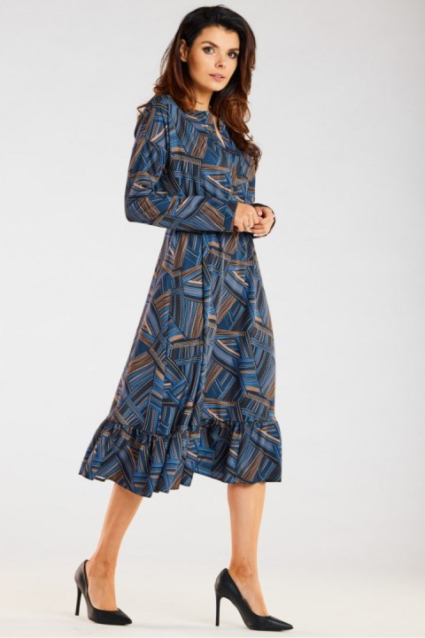 Sukienka Model A468 Navy/Brown Pattern - awama Awama Sukienka Model A468 Navy/Brown Pattern - awama Awama