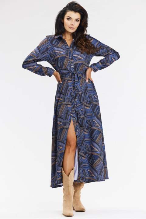 Sukienka Model A665 Navy/Brown Pattern - awama Awama Sukienka Model A665 Navy/Brown Pattern - awama Awama